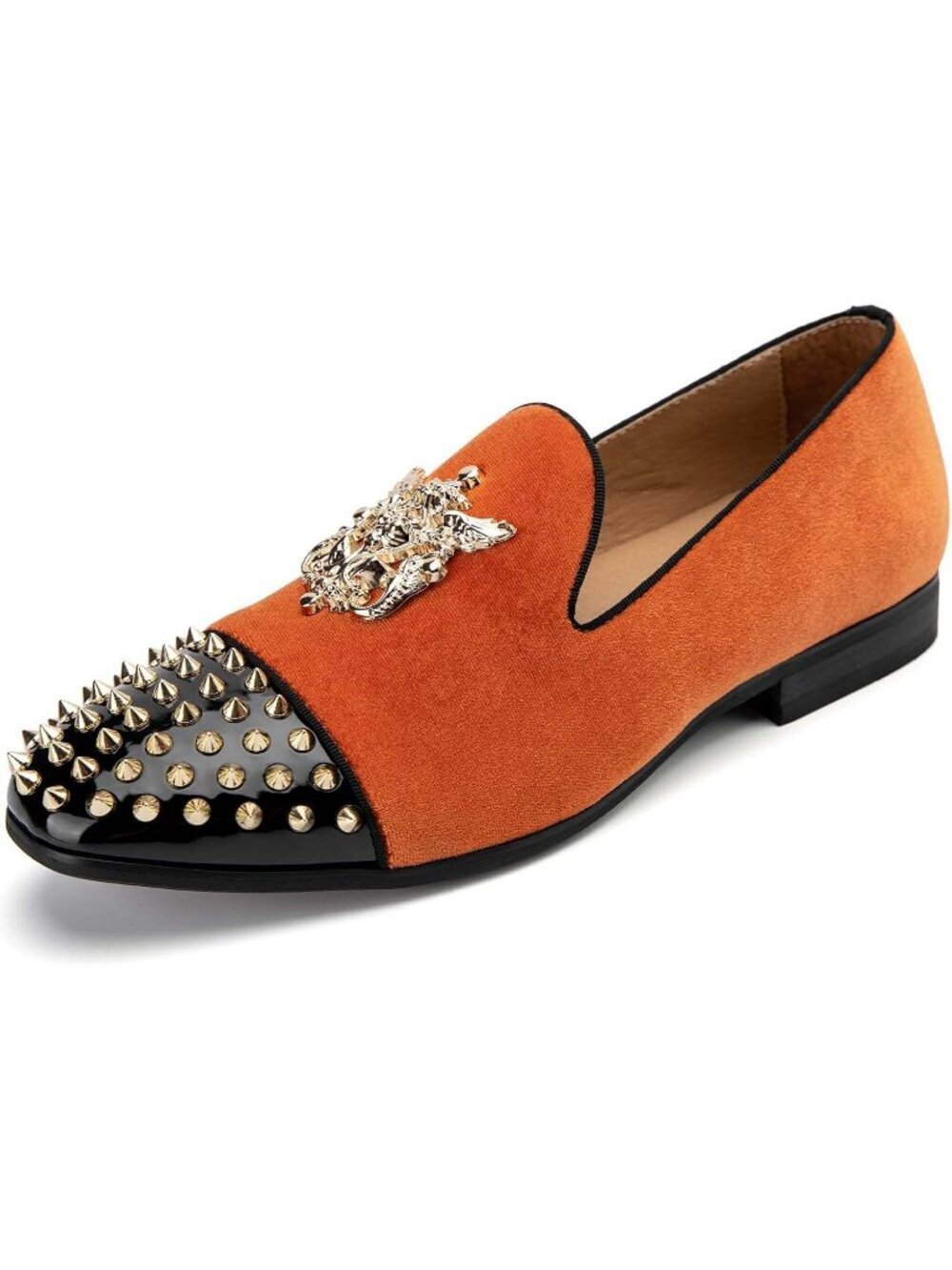 Meijiana Men's Orange12 Leather Velvet Loafers Embellishment Luxury Formal Shoes